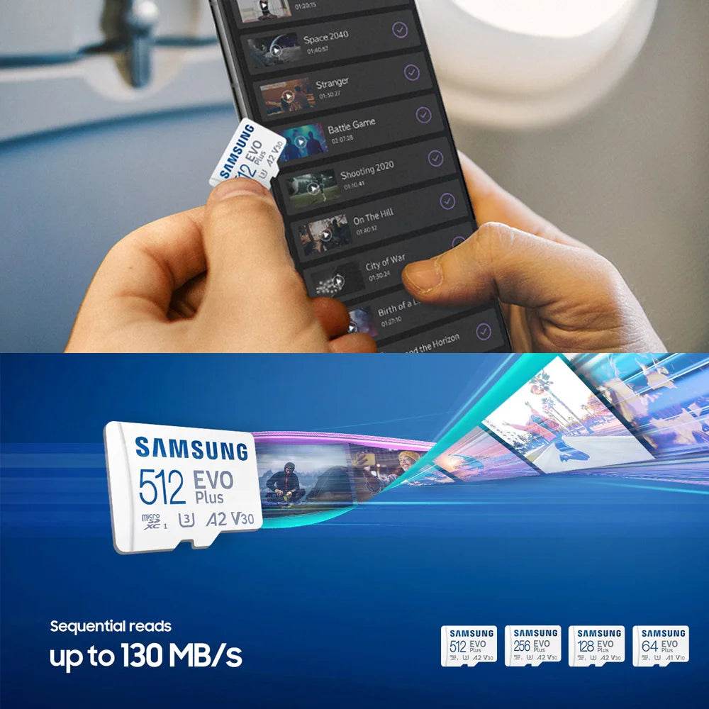 SAMSUNG EVOPlus 64GB U1V10A1/128GB 256GB 512GB U3V30A2 MicroSD Memory TF Card microSDXC UHS-I Class10 Read Speed up to 130MB/s - MarvelouStoree