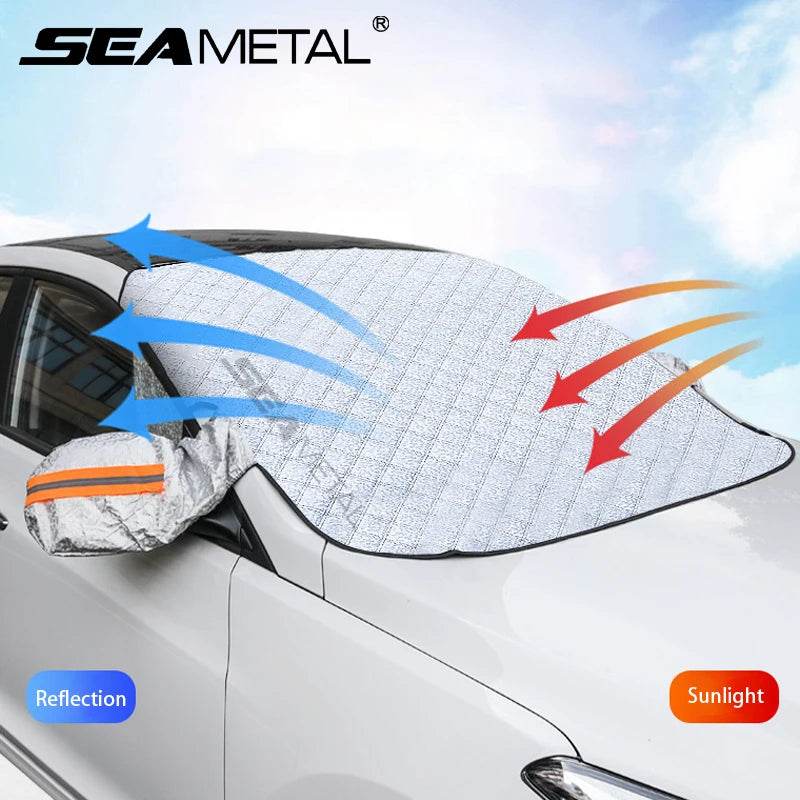 SEAMETAL Car Windshield Snow Shield Cover Sun Protection Dual Use Magnetic Front Window Snow Cover Thickened Sunshade Protector - MarvelouStoree