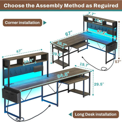 SEDETA L , 94.5 Inch Office Power Outlet &Amp; Pegboard, L Shaped Desk With Led Light, Keyboard Tray, Stora