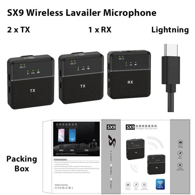 SX9 Wireless Lavalier Microphone Professional Portable Mini Lapel Microphone Smart Noise Cancelling Mic for Live Video - MarvelouStoree