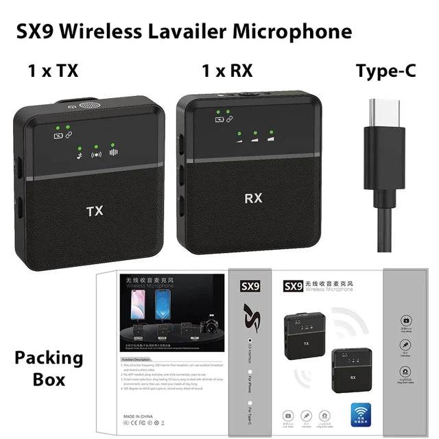 SX9 Wireless Lavalier Microphone Professional Portable Mini Lapel Microphone Smart Noise Cancelling Mic for Live Video - MarvelouStoree