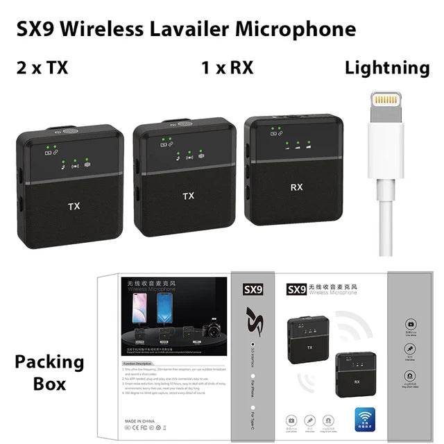 SX9 Wireless Lavalier Microphone Professional Portable Mini Lapel Microphone Smart Noise Cancelling Mic for Live Video - MarvelouStoree