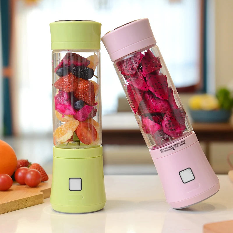 480ml Rechargeable Blender Eco-friendly Glass Bottle Juice Extractor 6 Blades Portable Fruits Mixer Grinder Juice Maker Machine