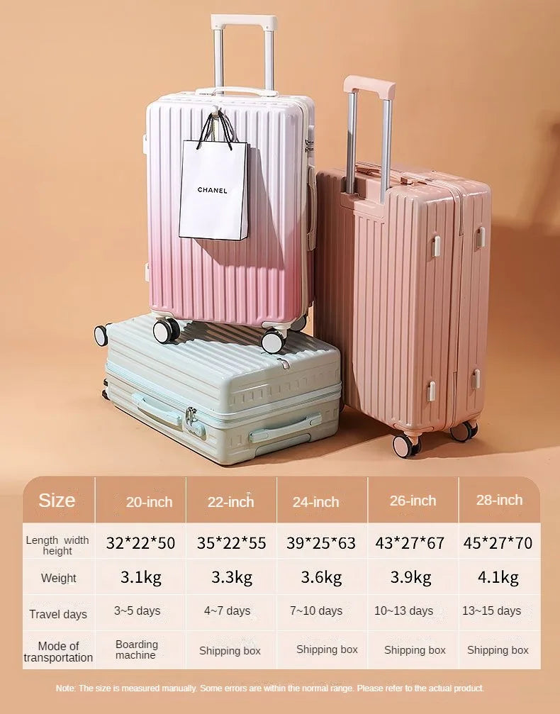 20 Inch Gradient Luggage 24' Boarding Trolley Suitcase with Front Hook and Password Lock for Students 28' Business Travel Trunk