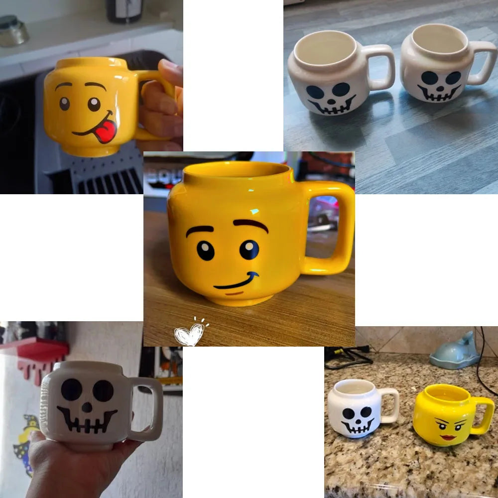 Cartoon Ceramic Mug Cup 250ML with Cute Impish Expression Figure Head Pattern Coffee Milk Tea Drinkware for Couple Friend Family