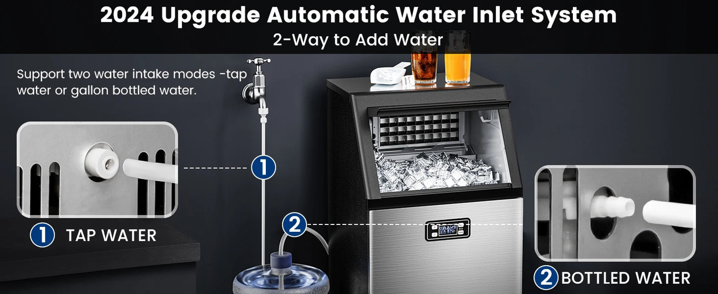 Ice Maker,100 lbs,2-Way Add Water,Under Counter Ice Maker Self Cleaning,Ice Machine with 24 Hour Time