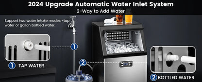 Ice Maker,100 lbs,2-Way Add Water,Under Counter Ice Maker Self Cleaning,Ice Machine with 24 Hour Time