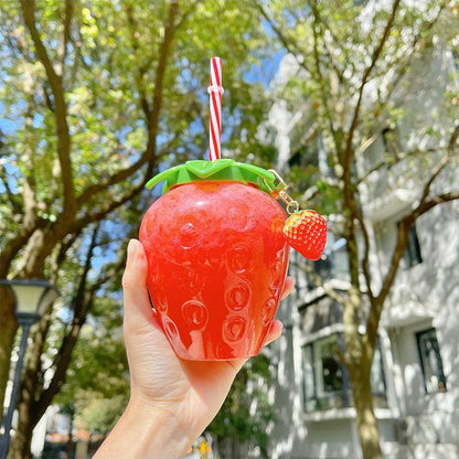 500ml Summer Cute Strawberry Straw Water Bottle Milk Coffee Straw Cup for Home Cartoon Water Bottle Juice Bottle Drinking Cup