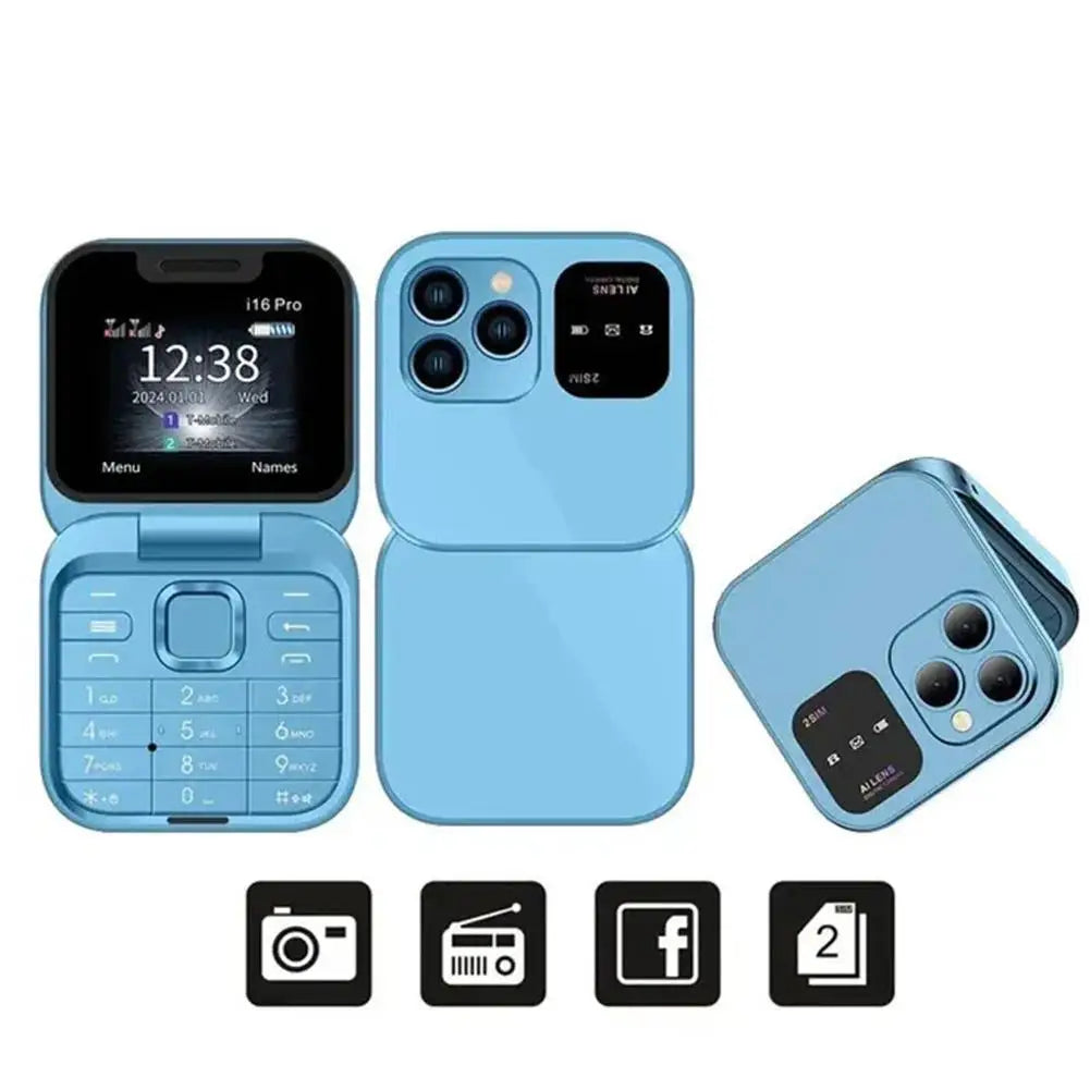 I16pro Flip Phone FliIo14 I17pro F15mini Children Student Card Phone Foldable Flip Mobile Phone 1000mAh German Version