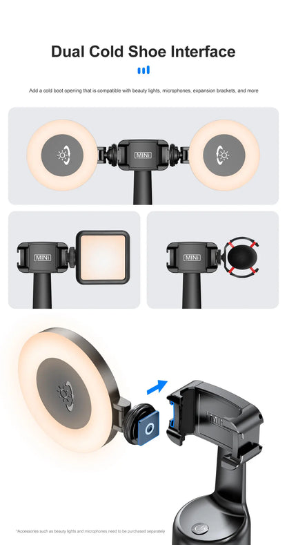 360 Rotation Gimbal Stabilizer for Smartphone,Cold Shoe Wireless Bluetooth AI Tripod,Desktop Follow Focus Gimbal for Tiktok