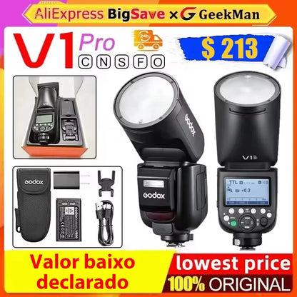 in stock Godox V1 Pro V1Pro for Canon Nikon Sony Fuji Olympus TTL Wireless Transmission Speedlite Li-ion Round Head Camera Flash