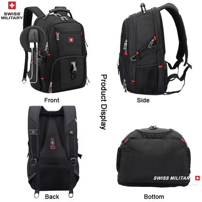 SWISS 17" Laptop Backpack Waterproof USB Charge Port Swiss-style Multifunctional Rucksack Schoolbag Mochila Hiking Travel bag