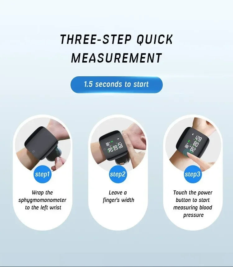 Wrist Type Blood Pressure Monitor LED Display Fast Measurement Digital Tensiometer BP Tonometer Heart Rate USB Rechargeable