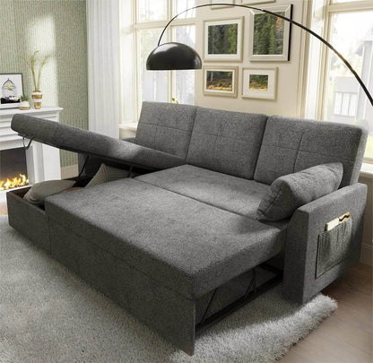 Sleeper Sofa Bed 2 in 1 Pull Out Couch Bed with Storage Chaise for Living Room Pull Out Bed - MarvelouStoree