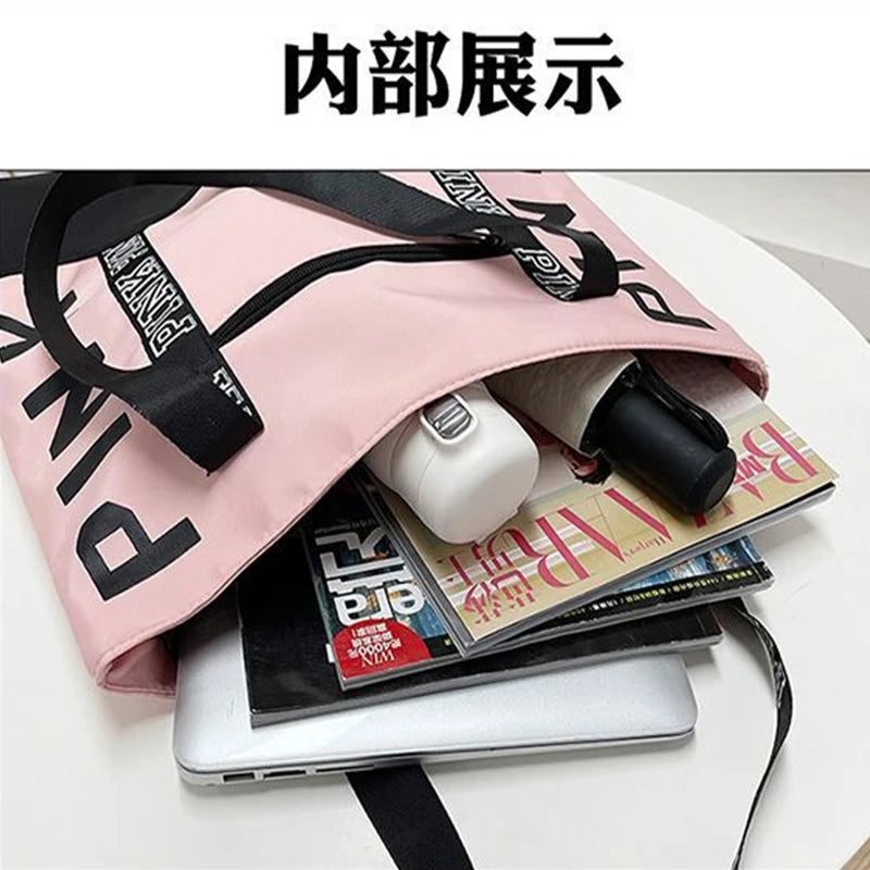 2024 New Korean Fashion Shoulder Bag Trend Letter Bag Printed Bag Color Contrast Letter Strap Handbags Large Capacity Tote