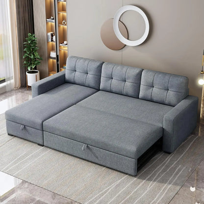 81.5" Sectional Sleeper Sofa with Storage Chaise, L Shaped Pull Out Couch Bed with 3 Removable Back Cushion for Living Room,Apar