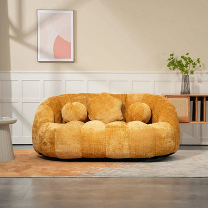 Bean Bag Sofa, Comfy Loveseat Couch for Adults, Small Lazy Sofa with 3 Pillows & High Backrest, Fluffy Cozy Bean Bag Chair Couch