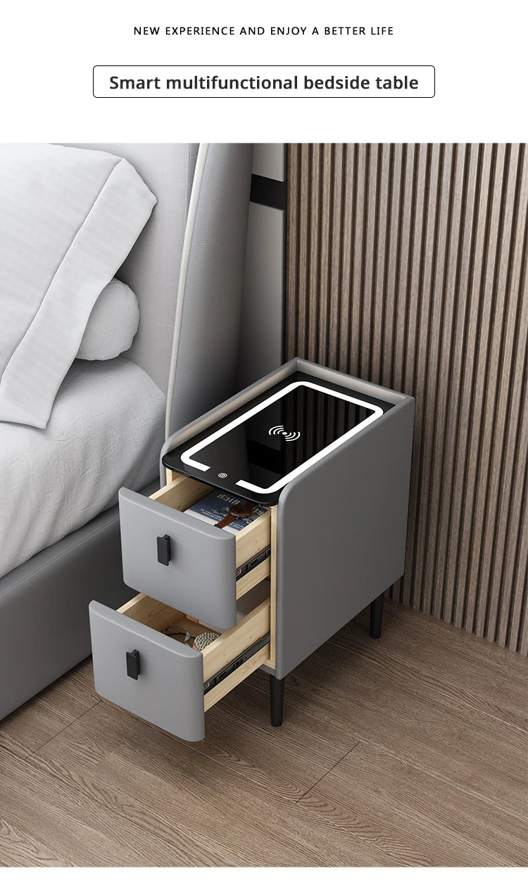 Small narrow bedside table solid wood simple light luxury mini smart bedroom bedside table extremely narrow home cabinet