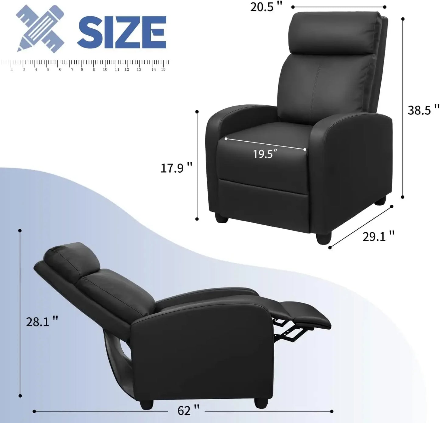 Massage Recliner Chair for Living Room Adjustable PU Leather Reclining Chair Home Theater Seating Modern Single Sofa for Adults