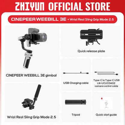 ZHIYUN Official CINEPEER WEEBILL 3E Camera Stabilizer Handheld Gimbal 3-Axis Cameras Gimbals for DSLR Mirrorless Cameras