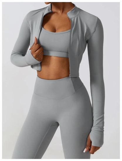 Sportswear Yoga Set Women's Workout Clothes Athletic Wear Sports Gym Legging Seamless Fitness Bra Crop Top Long Sleeve Yoga Suit