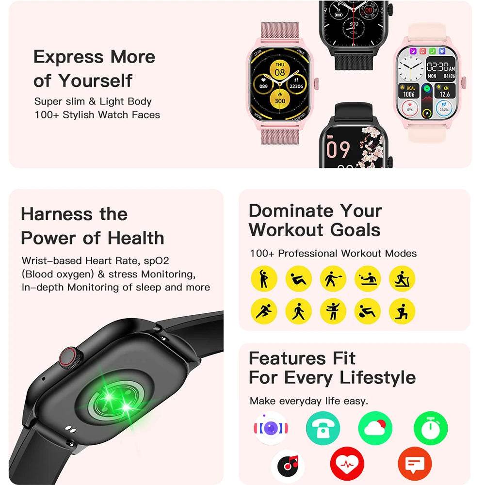 LEMFO LT10 Smart Watch 2024 Android Gift Bluetooth Call Smartwatch 2024 Touch Dial Music Fitness Tracker Sports Watches - MarvelouStoree