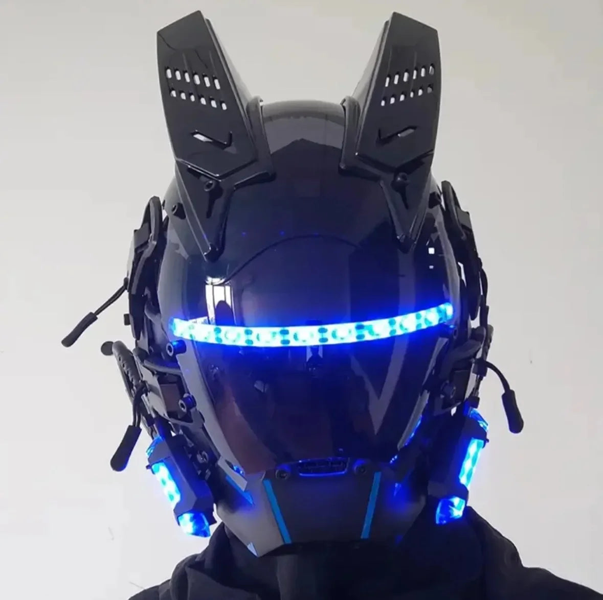 Light Techno Sense Boy Helmet Cosplay Mask  Mascaras Cyberpunk Mask Round Light Wing Braid Triangle Light Festival LED