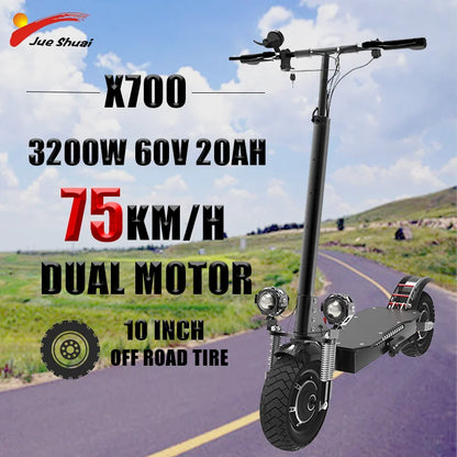 X700 75KM/H Fast Speed Electric Scooter 3200W Dual Motor Electric Scooter 60V 20AH 45° Climbing Angle for Adults 70KM Max Range