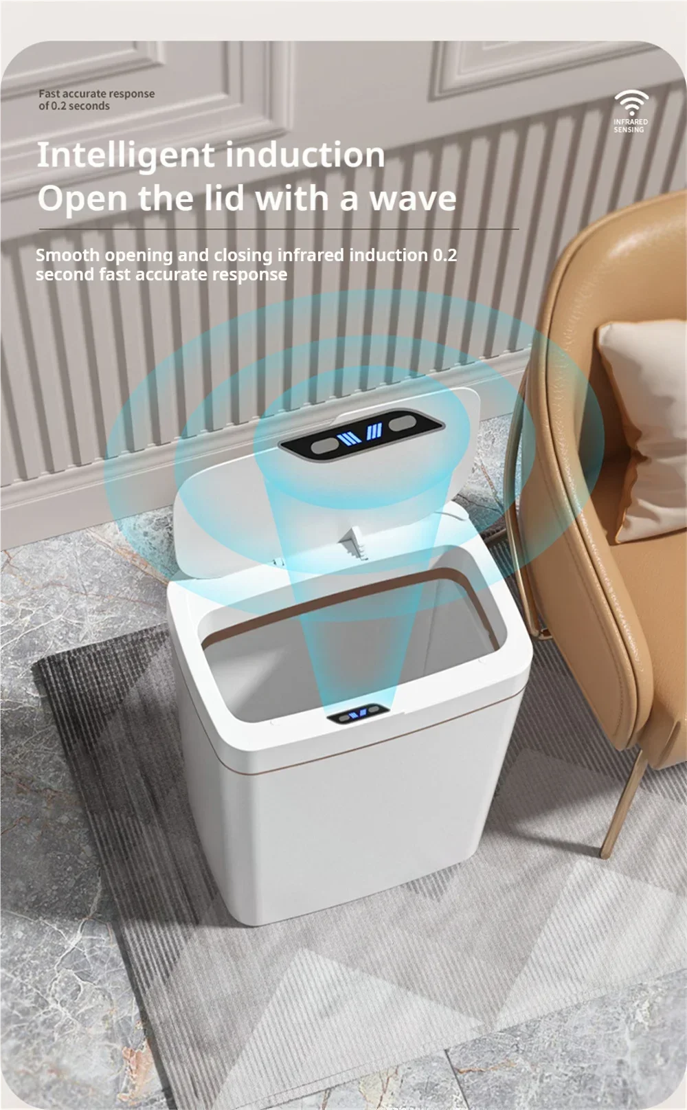 Smart Bathroom Trash Can Automatic Bagging Electronic Trash Can White Touchless Narrow Smart Sensor Garbage Bin Smart Home 15L