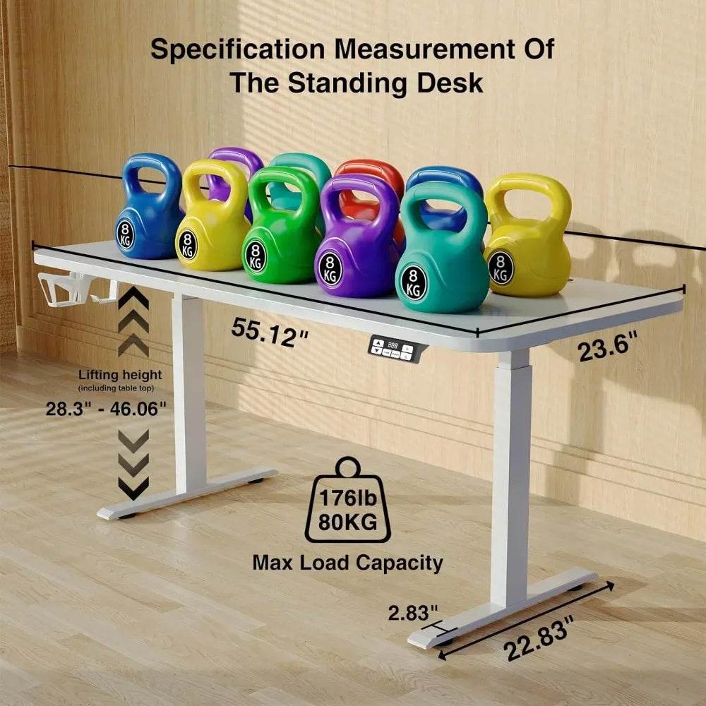 63x24inch Adjustable Desk Electric Standing Desk Sit Stand up Desk Height Adjustable Home Office Workstation White - MarvelouStoree