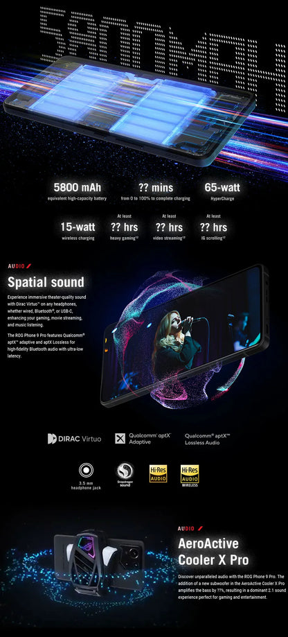 ASUS ROG Phone 9&9pro Gaming Phone Snapdragon Supreme Edition Matrix Liquid Cooling 185HZ Samsung E6 Gaming Screen