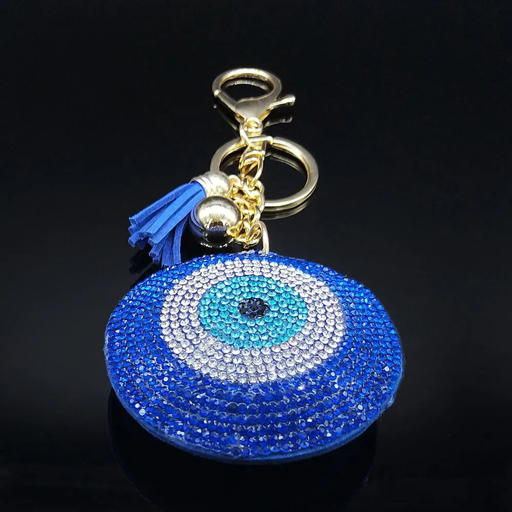 Turkish Eye Keychains Crystal Female Key Ring for Women Keychain Gold Color Blue Turkey Eye Key Chain Jewelry llaveros ojo turco