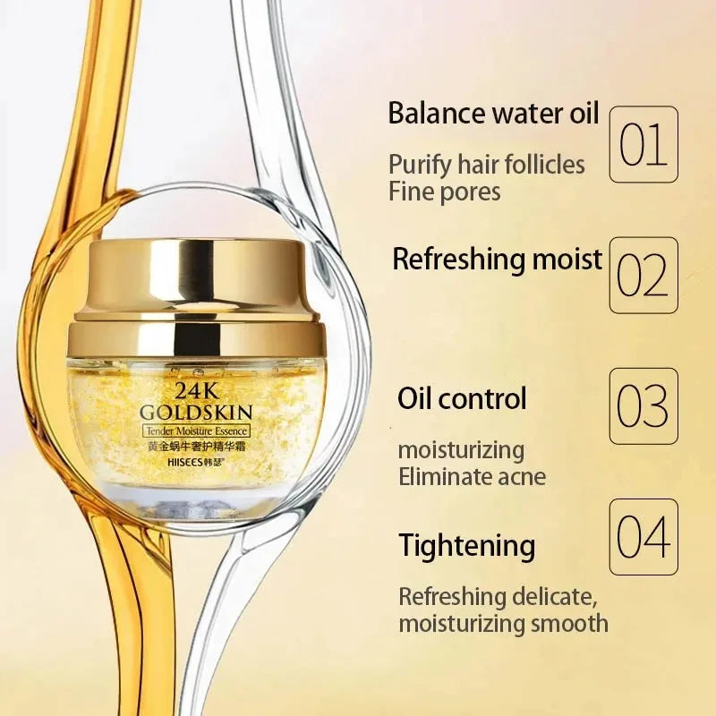 24K Golden Snail Collagen Cream Moisturizing and Skincare Essential Oil Control Facial Beauty Product 1 Piece Non Irritating