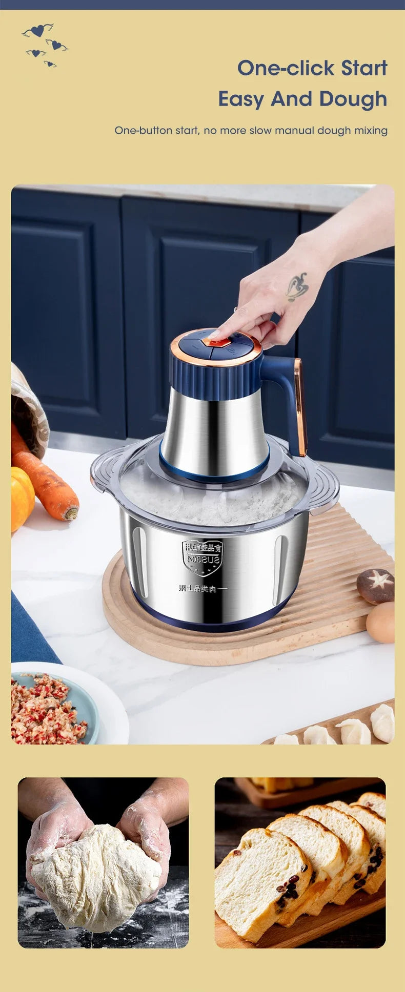 Electric Meat Grinders 5L Food Crusher Stainless Steel Multifunctional Vegetable Slicer Processor Chopper Kitchen Blenders