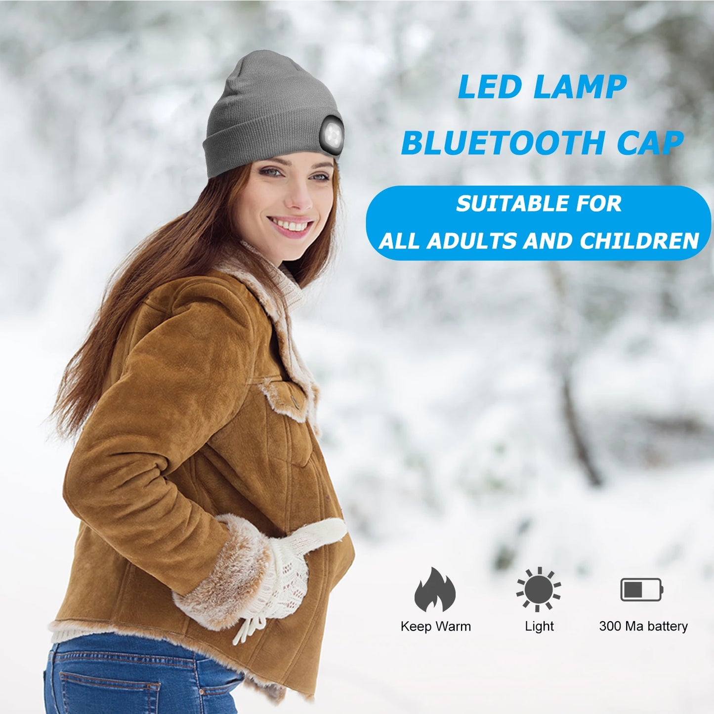 LED Beanie Hat with Light,USB Rechargeable Hands Free 4 LED Knitted Headlamp Cap