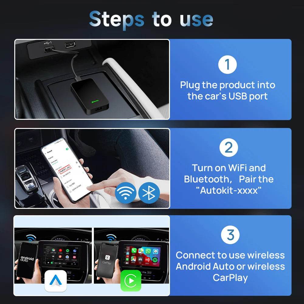 2air CarlinKit 5.0 Wireless CarPlay Wireless Android Auto Box 2.4G & 5.8Ghz WiFi BT Auto Connect Plug&Play For Wired AA CP Cars - MarvelouStoree