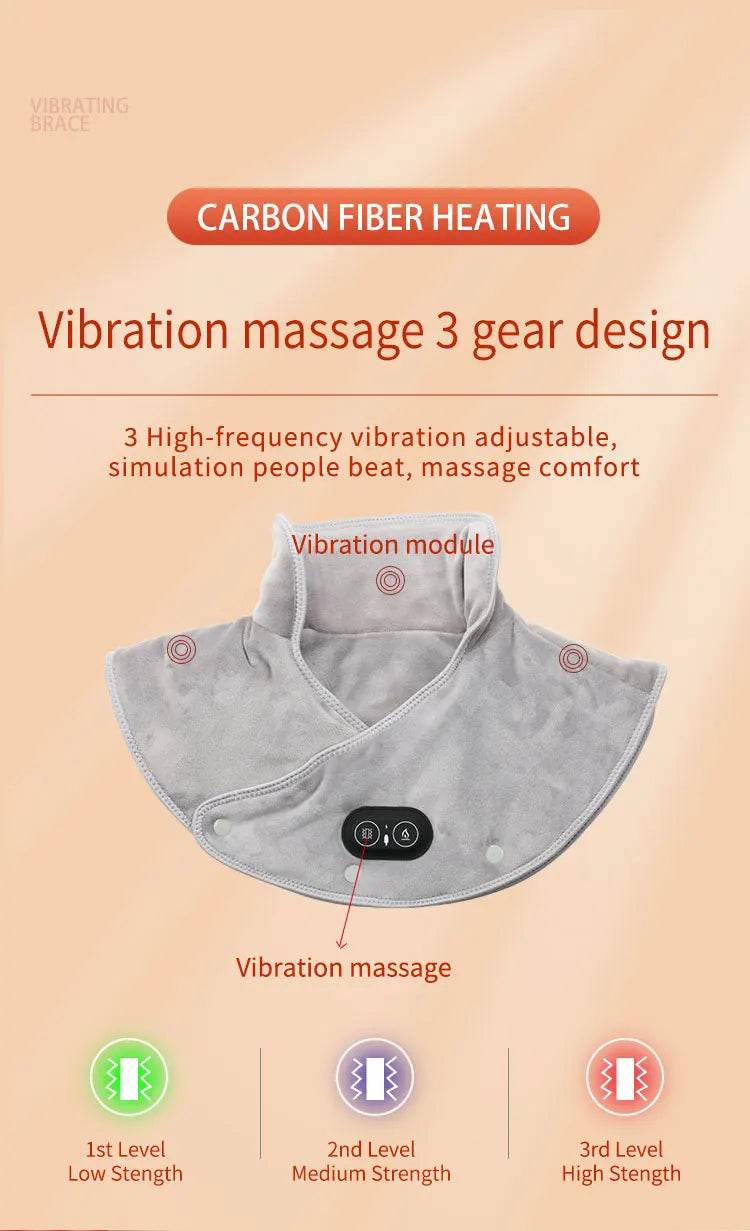 Electric Heating Shoulder Neck Pad Cervical Wrap Three Gear Thermal Compress Massager Vibration Shawl Warm Back Tool Relax Brace - MarvelouStoree