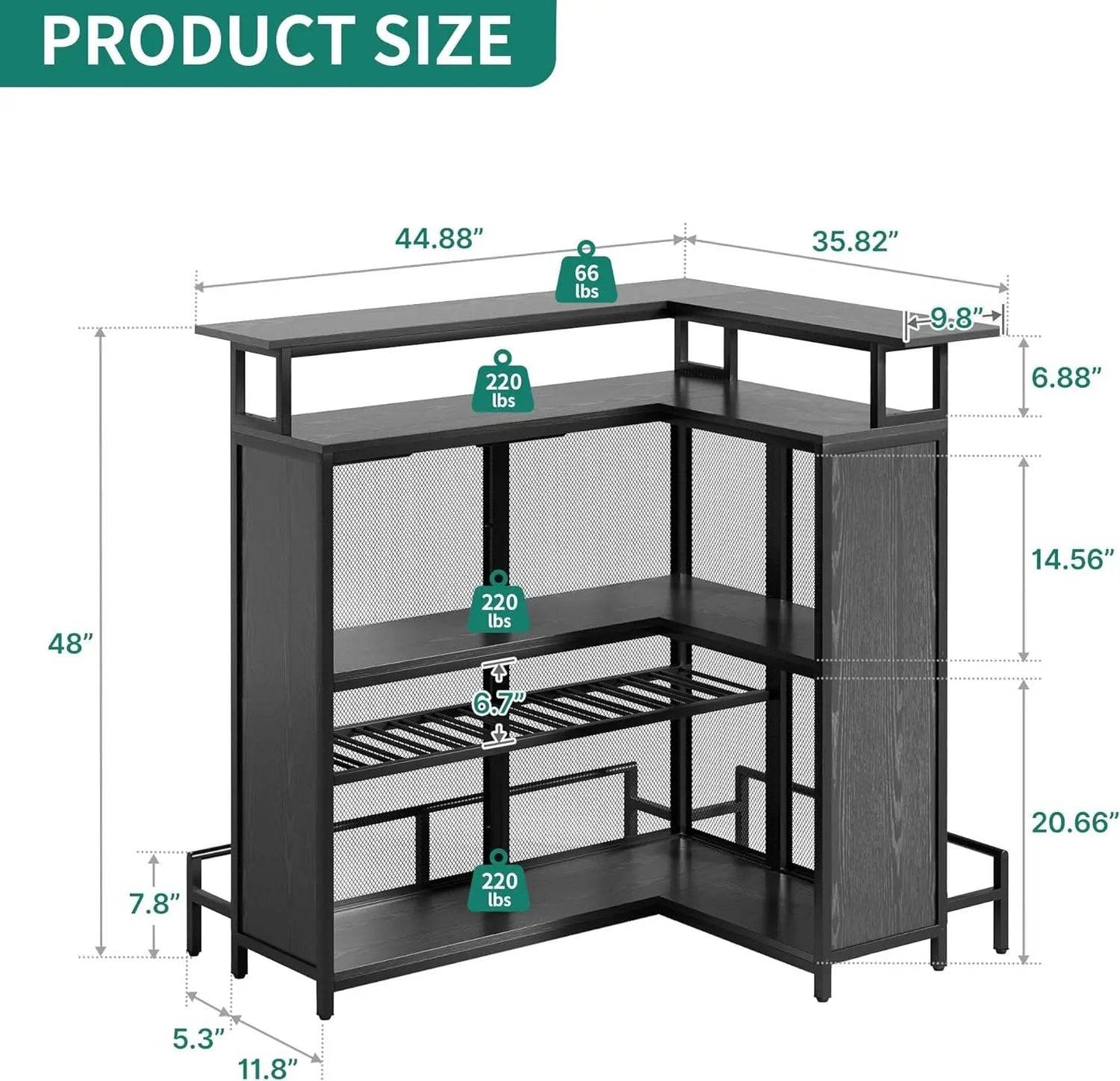 Dwvo L-Shaped Home Bar Unit With Led Light App Control, 4 Tier Tall Liquor Table With Wine Rack, Storage Shelves And Glasses - MarvelouStoree