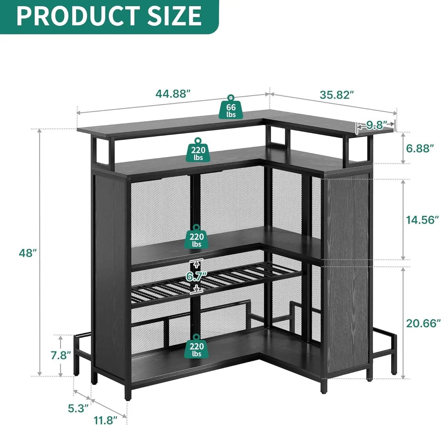 Dwvo L-Shaped Home Bar Unit With Led Light App Control, 4 Tier Tall Liquor Table With Wine Rack, Storage Shelves And Glasses - MarvelouStoree