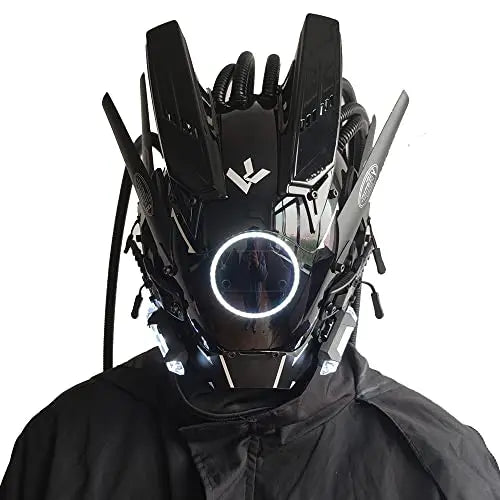 JAUPTO Cyberpunk mask  round lights with woven masks role-playing Halloween suitable for party music festival accessories