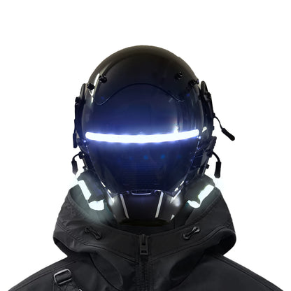 Cyberpunk Mask Cosplay For Adults Mechanical Style Science Fiction White LED Light Strip Cool Technology Helmet Ghostface Mask