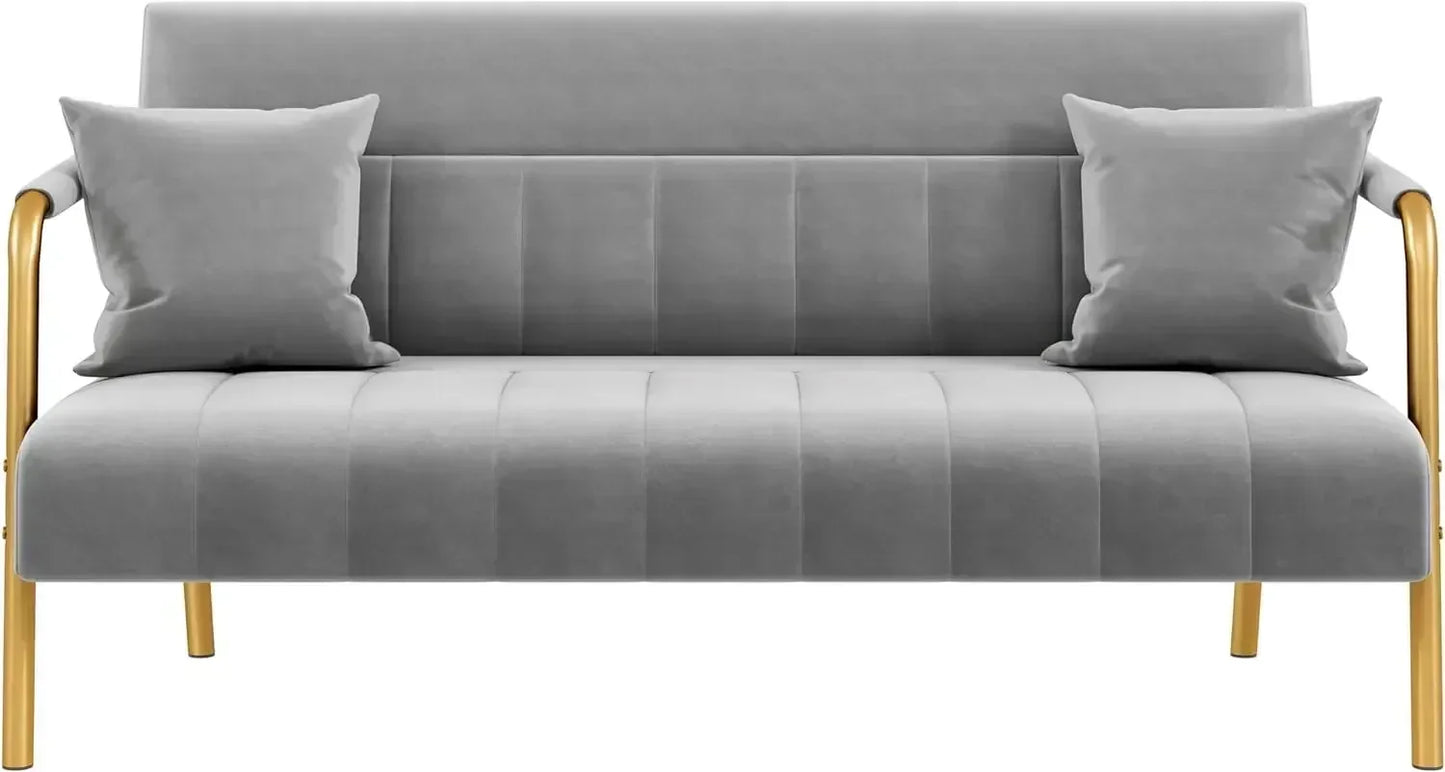 56.5" W Modern Loveseat 2 Seater Sofa Luxurious Velvet Fabric Couch with Gold-Tone Metal Arms and Legs for Bedroom, Studio Pink