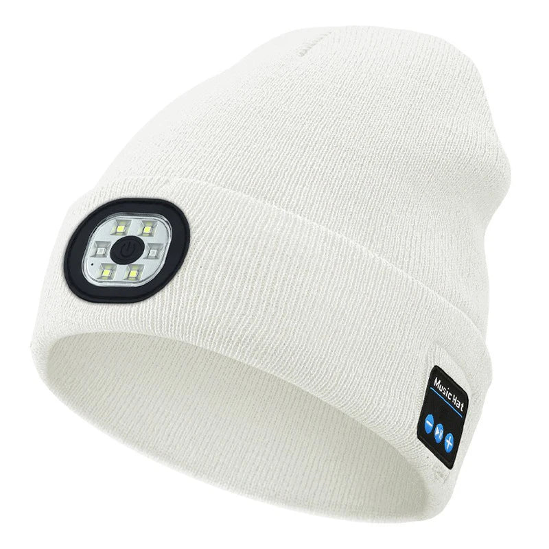 USB Rechargeable Hands Free 6 LED Headlamp Cap Winter Wireless Music Multi-function Night Lighted Hat Flashlight Women Men Caps