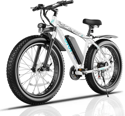 Qvivi f26ful peak 1000W 26 "x 4.0 fat tire electric bike with 48V 13ah removable battery, 7speed, top 26mph, CR