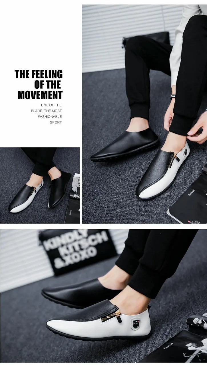 Fashion Leather Shoes for Men Breathable Splicing Summer Men Casual Business Shoes Fall Slip on Man Loafers Tenis Masculino