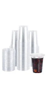 200 Pack Disposable Plastic Cups with Lids and Straws, 12oz Clear Plastic Cups, Disposable Cups