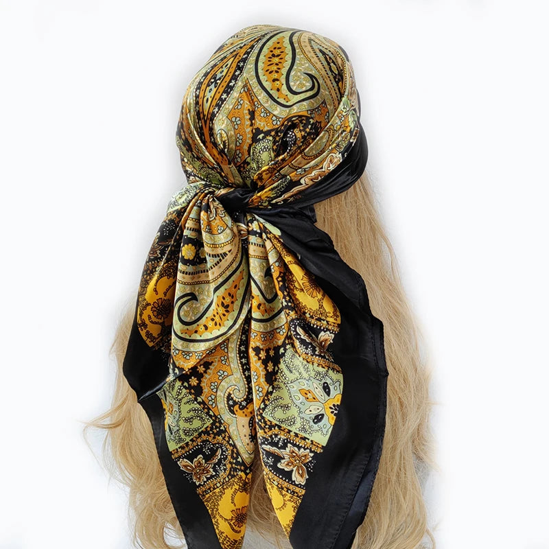 new 90*90cm fashion Silk Scarf Scarftop Headwraps Women Vintage Four Seasons Hair Scarve Hijab Foulard Bandana Femme Headscarf