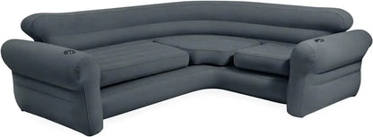 Corner Sofa L-Shaped Inflatable Indoor Relaxing Lounge Sectional Couch with Built-in Cup Holders for Home Living Rooms