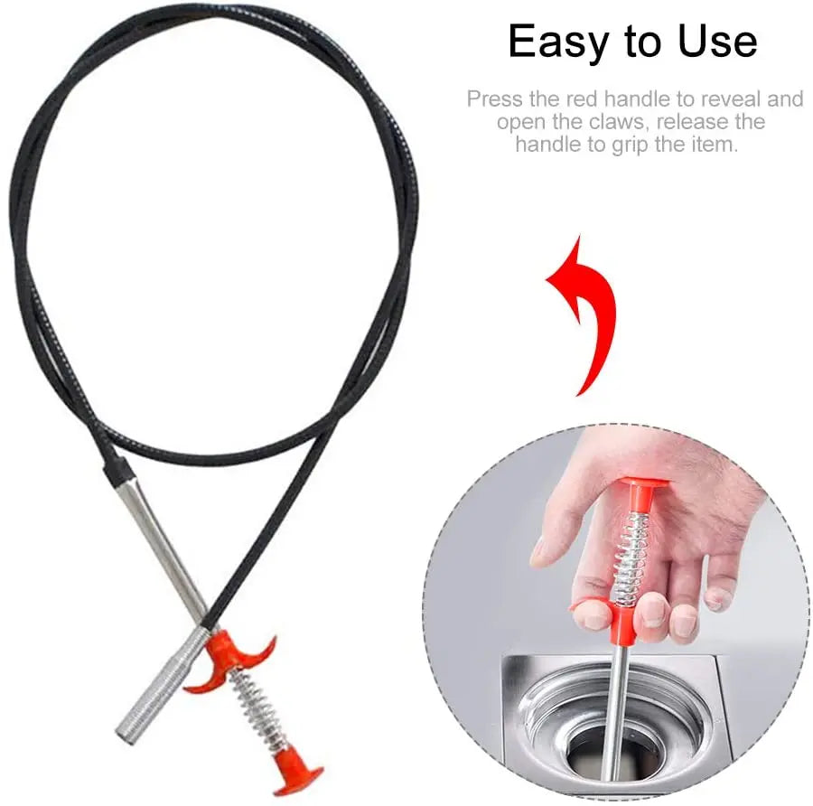 60/90cm Flexible Grabber Claw Pick Up Reacher Bendable Hose Hair Drain Clog Remover Tool for Litter Sink Drain Toilet