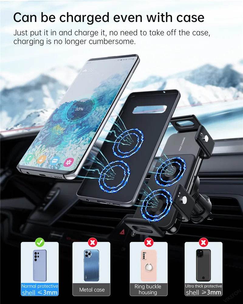 Dual Coil Fold Screen Car Wireless Charger For Samsung Galaxy Z 4 3 Fold Flip iPhone 15 14 Fast Phone Charging Vent Mount Holder - MarvelouStoree